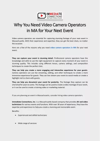 Why You Need Video Camera Operators in MA for Your Next Event