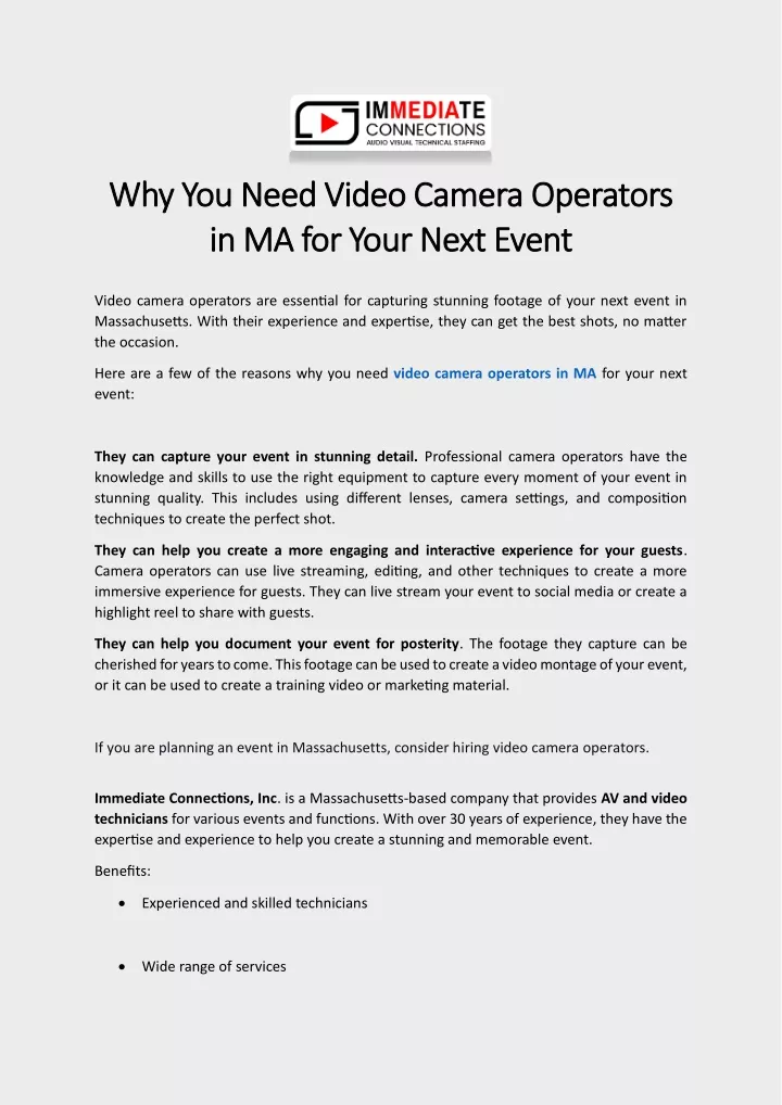 why you need video camera operators why you need