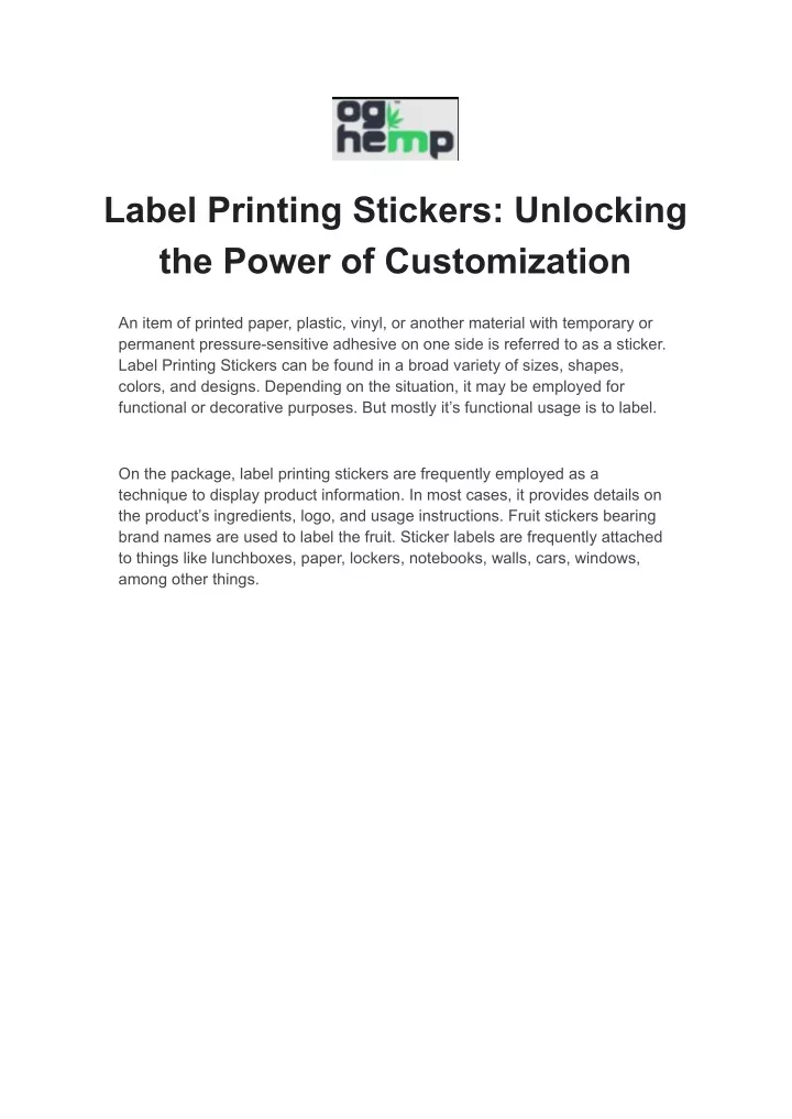 label printing stickers unlocking the power