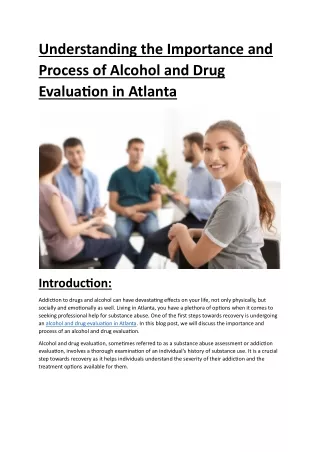 Need Alcohol and Drug Evaluation in Atlanta, Decatur, Marietta Georgia?