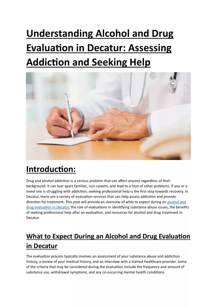 understanding alcohol and drug evaluation