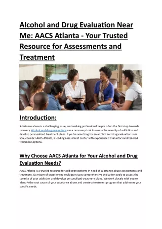 What is an Alcohol and Drug Evaluation in Atlanta, Decatur & Marietta-GA?