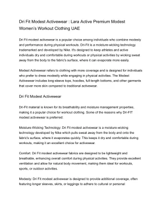 Dri Fit Modest Activewear _ Lara Active Premium Modest Women’s Workout Clothing UAE