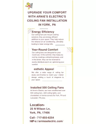 Arnie's Electric: Your Premier Partner for Ceiling Fan Installation in York