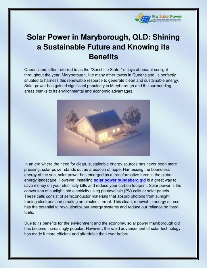 solar power in maryborough qld shining