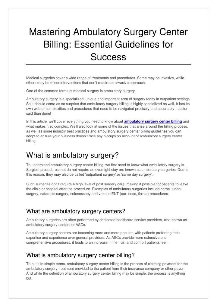 mastering ambulatory surgery center billing