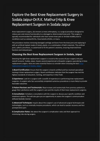 Explore the Best Knee Replacement Surgery in Sodala Jaipur