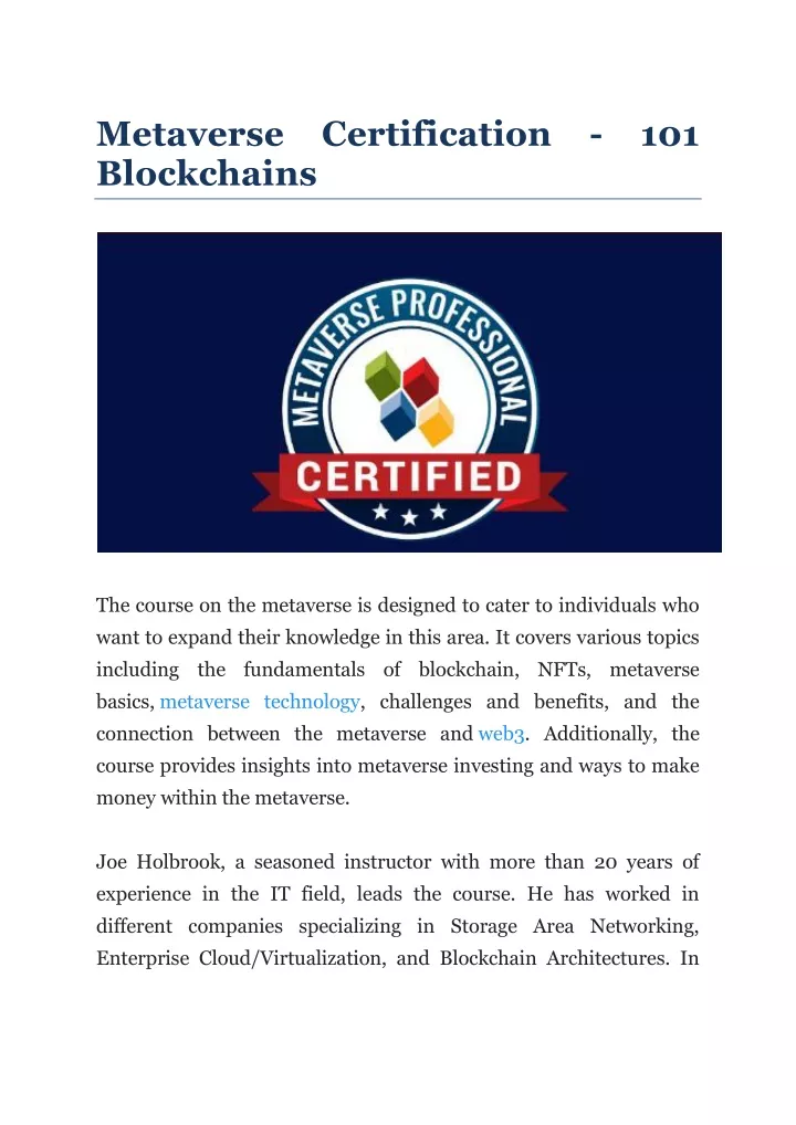 metaverse certification 101 blockchains