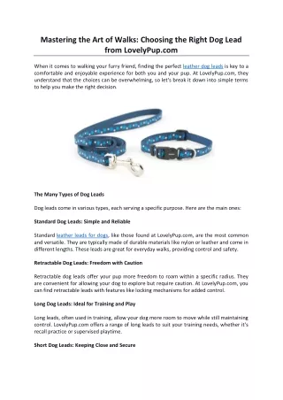 Mastering the Art of Walks: Choosing the Right Dog Lead from LovelyPup.com