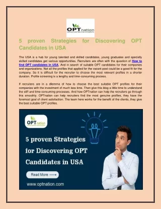 5 proven strategies for discovering OPT candidates in USA