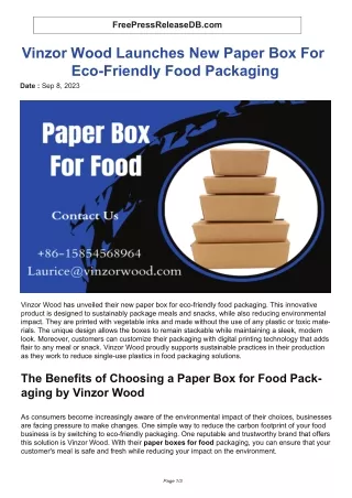 Vinzor wood Launches New Paper Box For Eco-Friendly Food Packaging