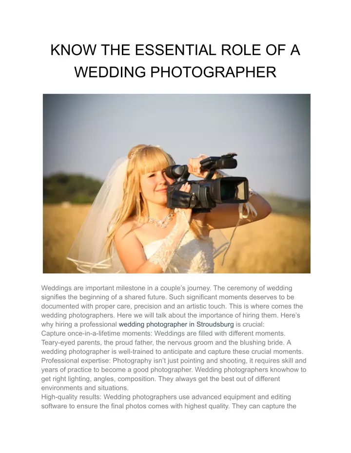 know the essential role of a wedding photographer