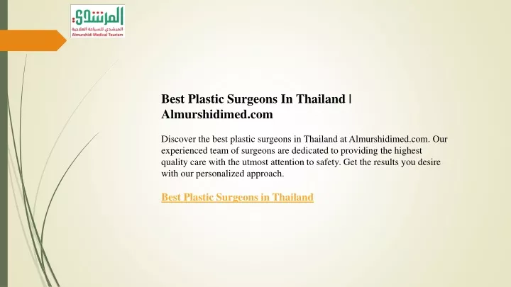 best plastic surgeons in thailand almurshidimed