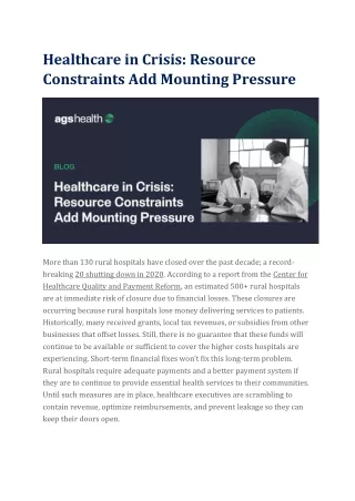 healthcare in crisis resource constraints