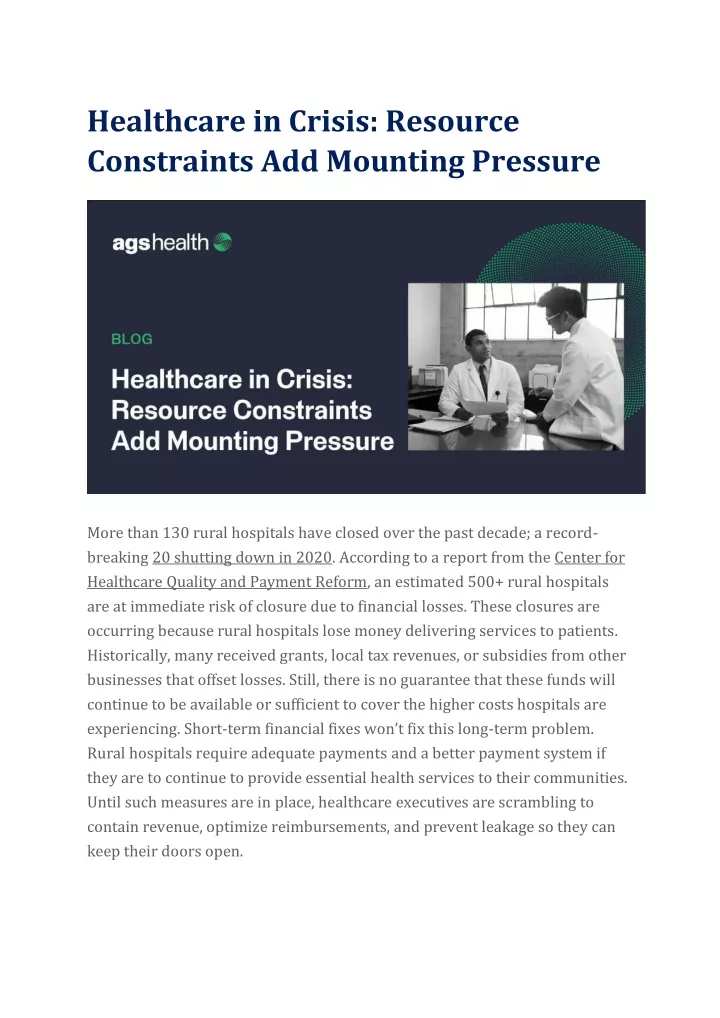 healthcare in crisis resource constraints