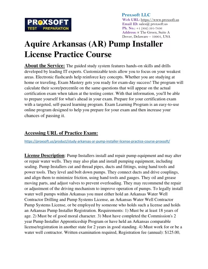 PPT Aquire Arkansas (AR) Pump Installer License Practice Course