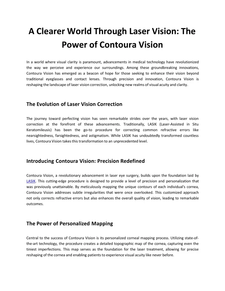 a clearer world through laser vision the power of contoura vision