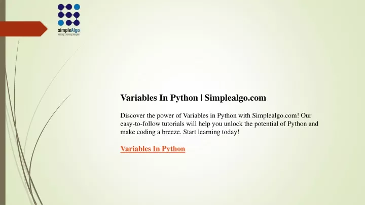 variables in python simplealgo com discover