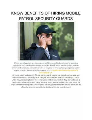 know benefits of hiring mobile patrol security