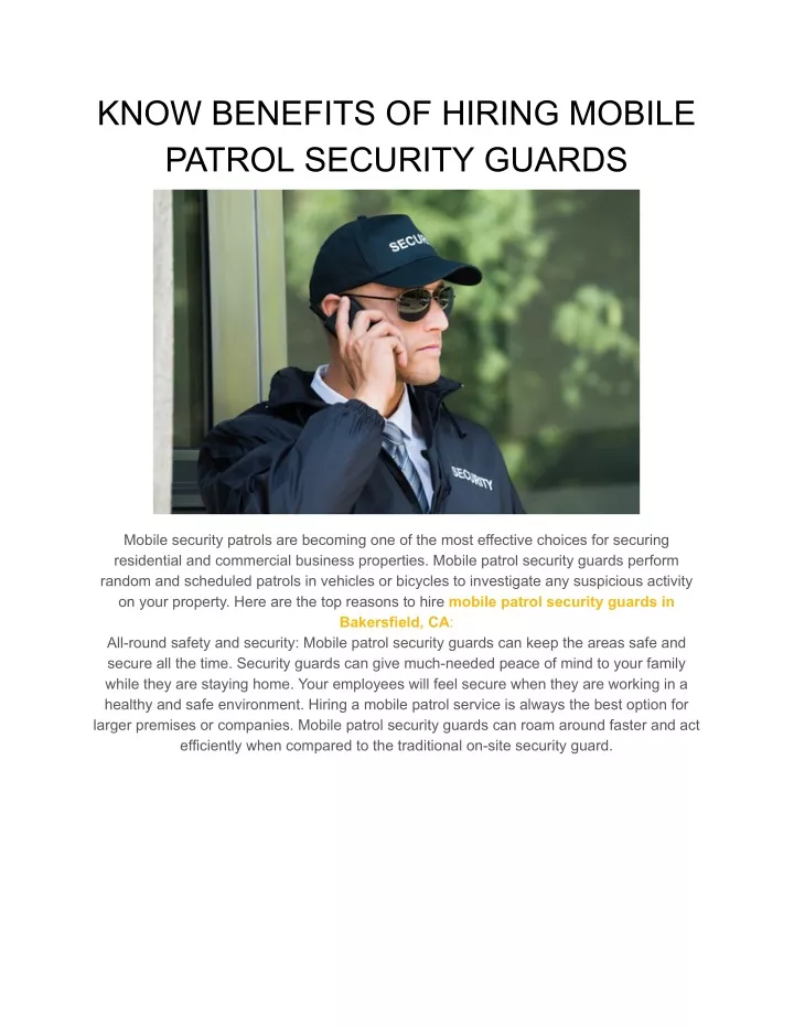 know benefits of hiring mobile patrol security