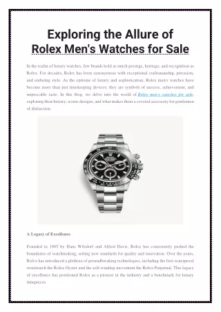 Exploring the Allure of Rolex Men's Watches for Sale