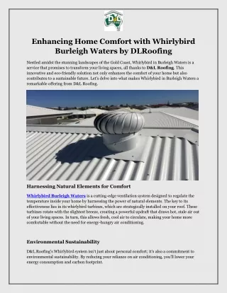 Enhancing Home Comfort with Whirlybird Burleigh Waters by DLRoofing