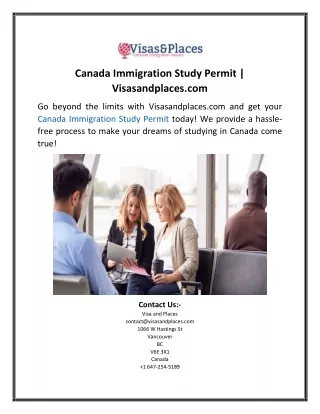 Canada Immigration Study Permit  Visasandplaces