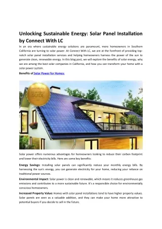 Unlocking Sustainable Energy Solar Panel Installation by Connect With LC