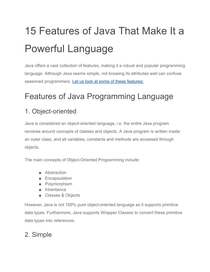 15 features of java that make it a