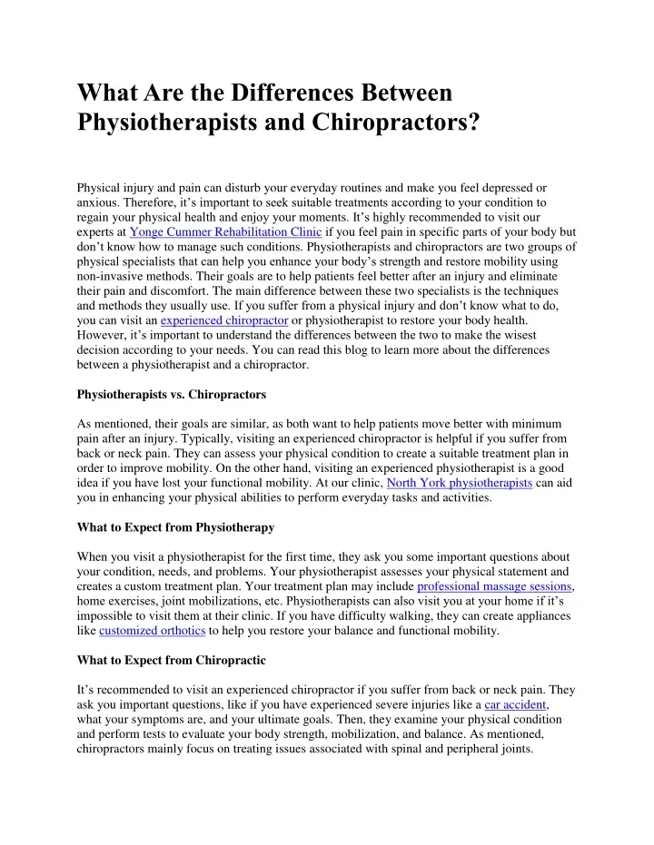 what are the differences between physiotherapists