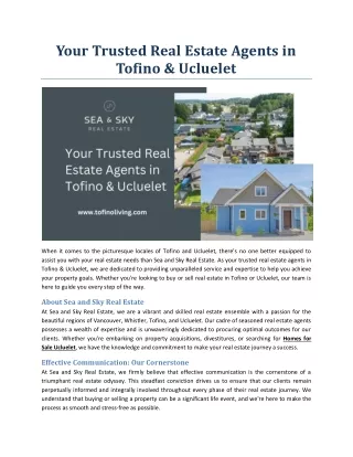 Your Trusted Real Estate Agents in Tofino & Ucluelet