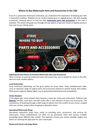 Buy Motorcycle Parts and Accessories in USA