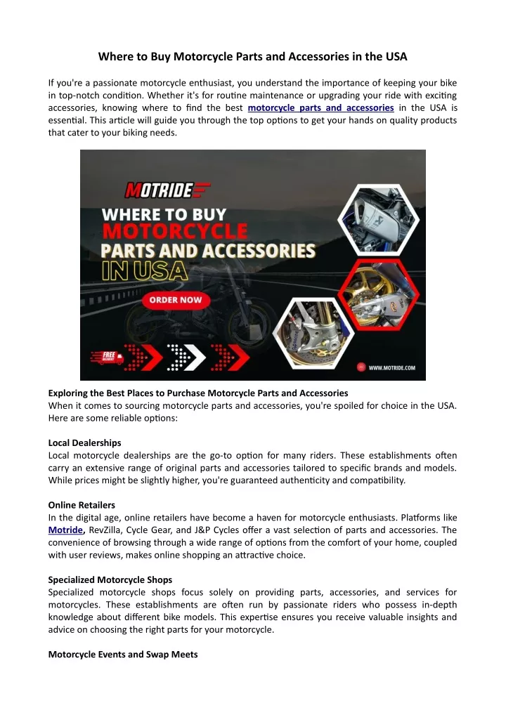 where to buy motorcycle parts and accessories