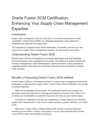 Oracle Fusion SCM Certification_ Enhancing Your Supply Chain Management Expertise