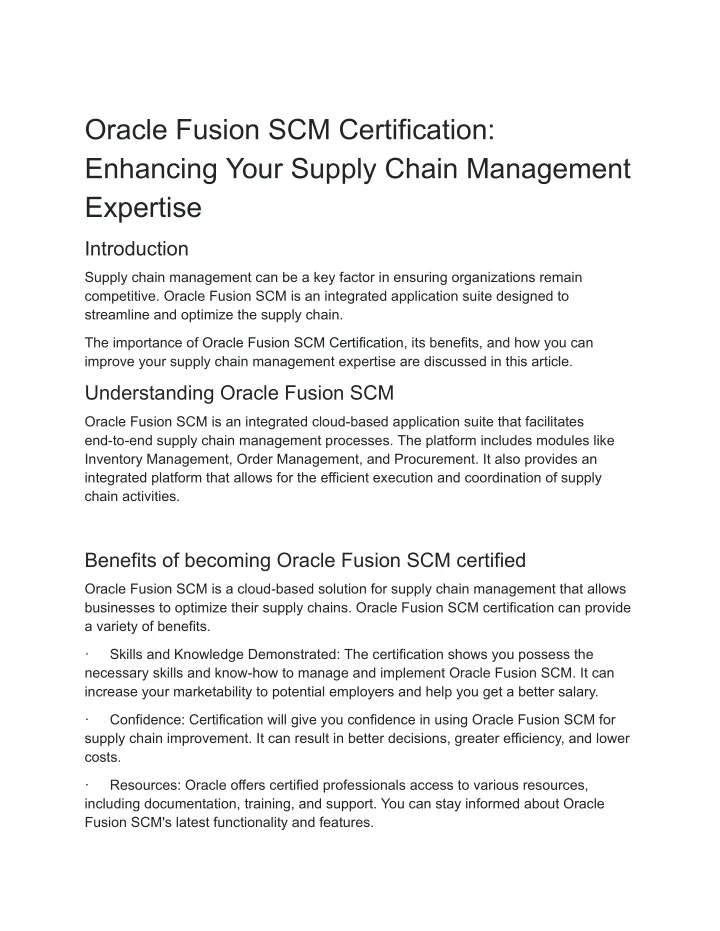 oracle fusion scm certification enhancing your