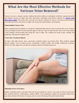 What Are the Most Effective Methods for Varicose Veins Removal?