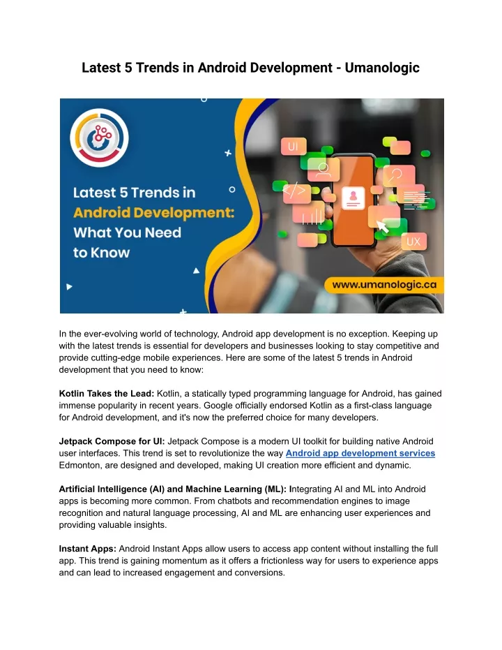 latest 5 trends in android development umanologic