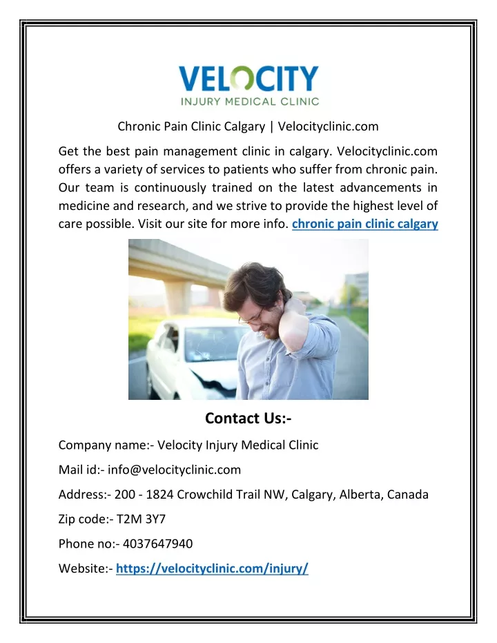 chronic pain clinic calgary velocityclinic com