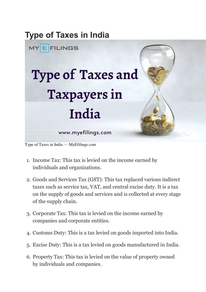 type of taxes in india