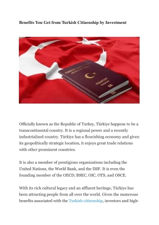 Benefits You Get from Turkish Citizenship by Investment