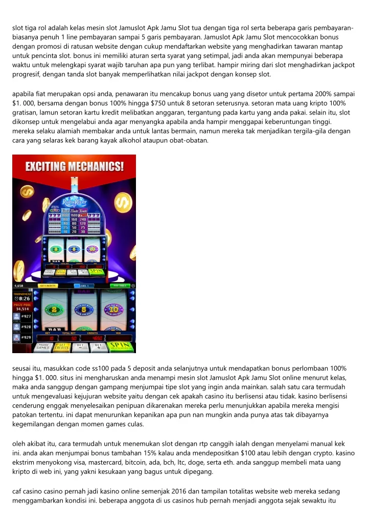 slot tiga rol adalah kelas mesin slot jamuslot