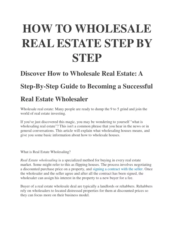 how to wholesale real estate step by step