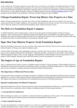 The Impact of Age on Foundation Repairs in Historic Chicago Properties