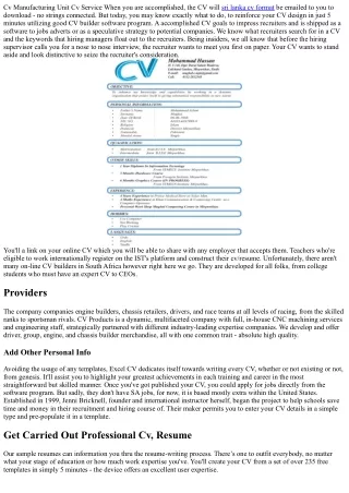 cv manufacturing unit cv service when