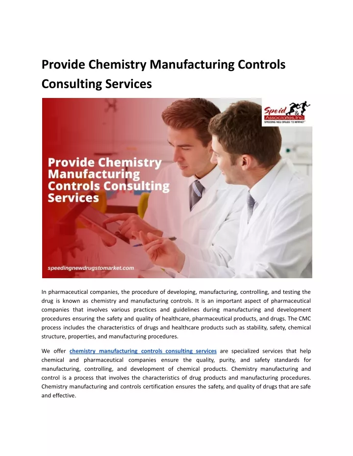 provide chemistry manufacturing controls