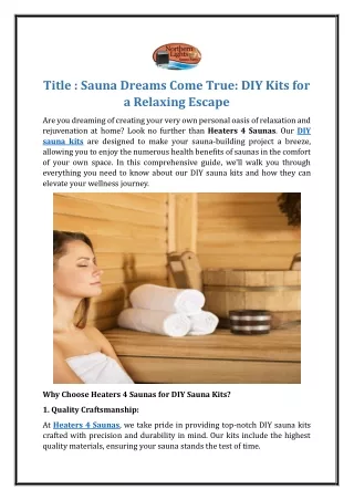 Sauna Dreams Come True: DIY Kits for a Relaxing Escape