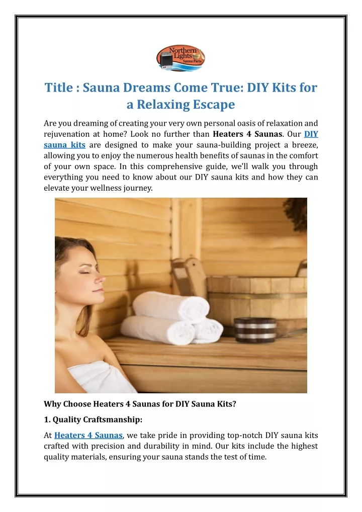title sauna dreams come true diy kits