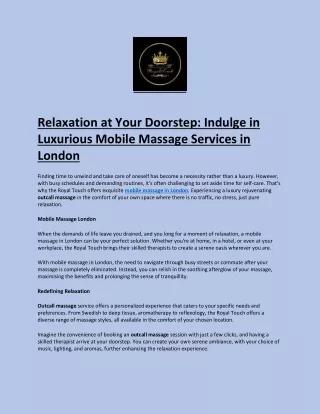 Mobile Massage Services in London