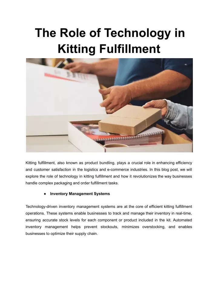 the role of technology in kitting fulfillment