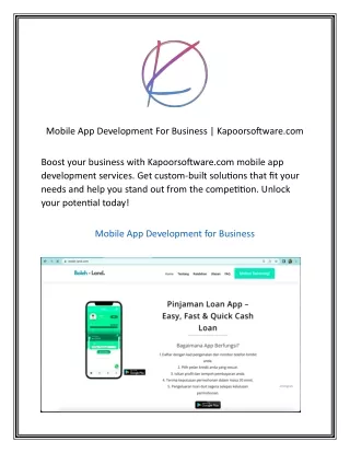 Mobile App Development For Business Kapoorsoftware